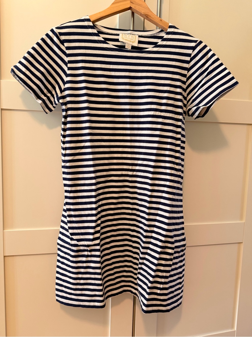 Sail to Sable Navy and White Striped Short-Sleeve Knit Dress